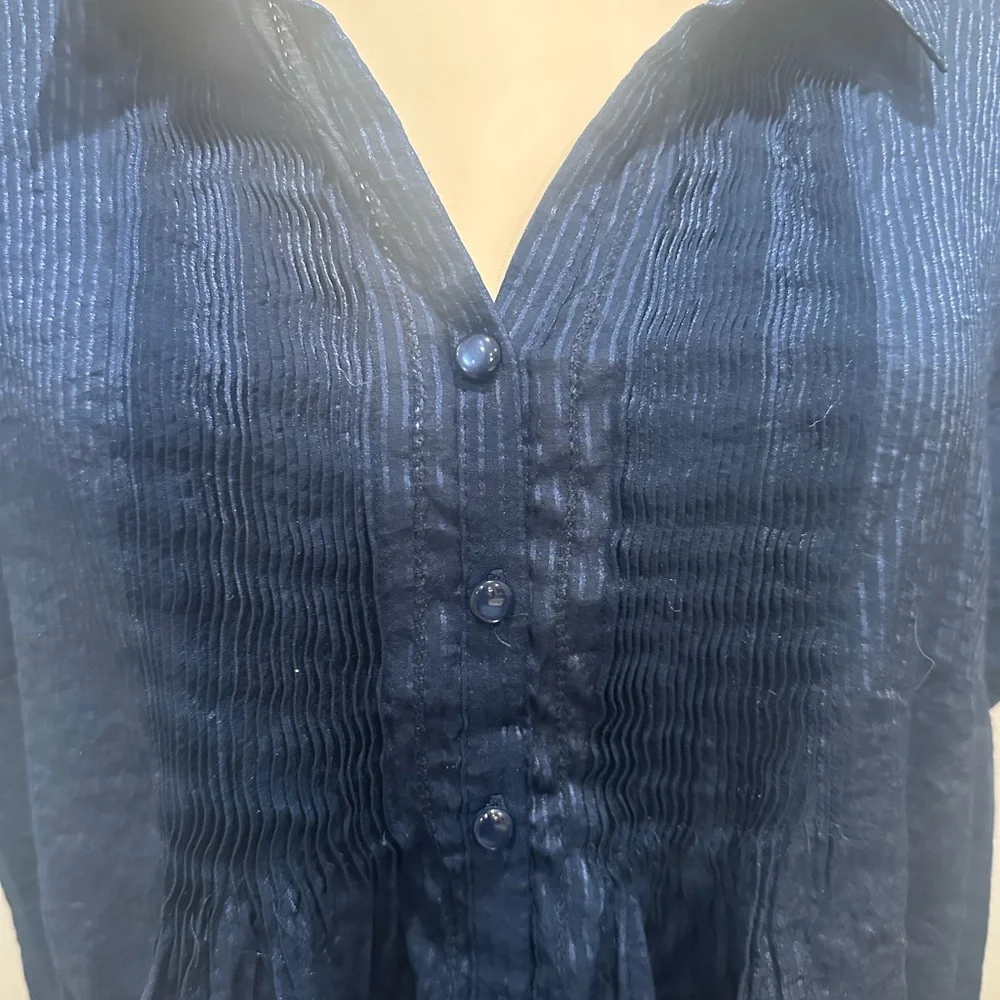 Coldwater Creek Dark Blue Button-Down‎ Shirt - Picture 3 of 5